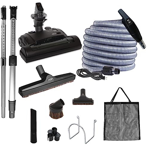 OVO Central Vacuum Carpet Deluxe Kit, 50ft ON/Off High-Voltage Hose with Pigtail, Deluxe 6 Adjustable Height Electric Carpet Beater, 12’’ Premium Floor Brush, Cleaning Tools and Easy Storage Acc.
