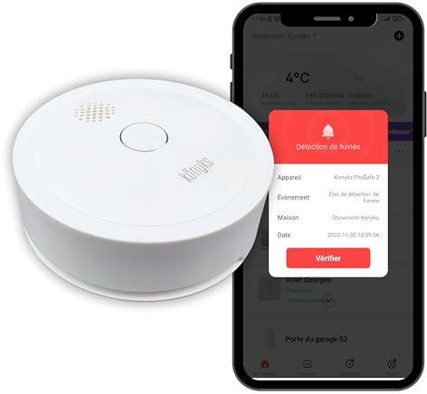 Détecteur de fumée connecté Wi-FI, Konyks Firesafe 2, Alerte sur Smartphone, 5 Ans d'autonomie, Scénarios, Pas de Hub nécessaire