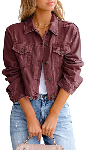 ZOLUCKY damjeansjacka, använd look, sliten jeansjacka, ledig, knapprad, lätta jackor