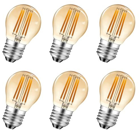 MZYOYO 4W E27 Dimmbar LED Lampe,E27 Vintage Filament Glühbirne,4W G45 2700K Warmweiß Birne,ersetzt 35W Glühfadenlampe,Leuchtmittel Retro Beleuchtung,Dimmbar,Amber,6 Stück
