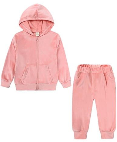 Baby Little Boys Girls Velvet Hooded Sport Suits Hooded Sweatshirts Top Sweatpants Sets 2Pcs Casual Tracksuit Hoodie Outfit 120 Pink 4-5 Years