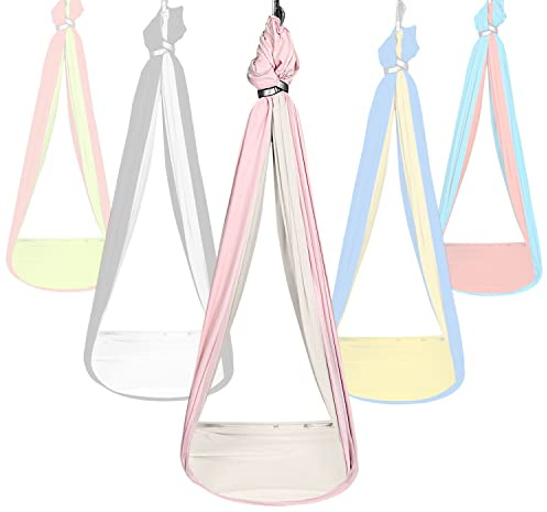 EFITOME Sensory Swing for Kids with Reversible Colors - Indoor Ceiling/Outdoor Tree Hanging Kit Included - Great for Autism, ADHD & Aspergers - Pink & Cream