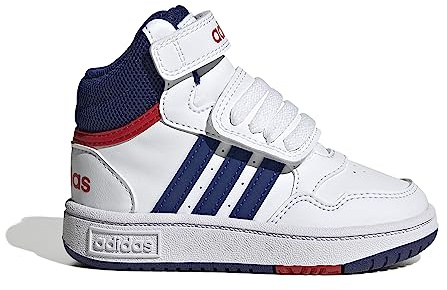 adidas Unisex - Bimbi 0-24 Hoops Mid Shoes, Cloud White / Victory Blue / Scarlet, 25 EU