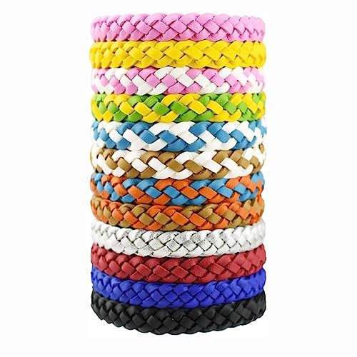MDYNI 12Pcs Mosquito Repellent Bracelets PU Leather Insect & Bug Repellent Wrist Bands for Indoor Outdoor Camping Swimming Fishing Traveling
