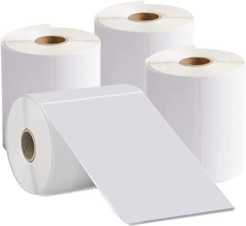 4 Rotoli 4x 6 Etichette termiche di spedizione, 1000 pezzi(250/rotolo x4 rotolo)etichetta di spedizione (100 mm x 150 mm), etichette impermeabili per il trasporto,Etichetta 4x6 per imballaggio di