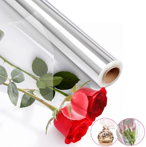 Amazon Essentials Transparent presentfilm, 80 cm x 30 m, cellofan, omslagspapper, rulle, transparent foliefilm