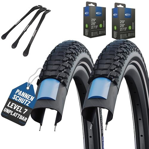 2er Set Schwalbe Reifen Marathon Plus Tour 2022 Smart Guard 28x1,40 Zoll (37-622), 28x1,50 (40-622) oder 28x1,75 (47-622) Schlauch wählbar + Reifenheber (AV-Ventil Schläuche, 28x1,75 Zoll (47-622))