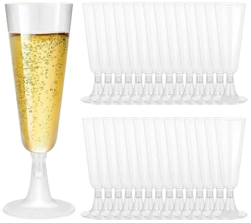 WZHHDM Plastic Champagne Flutes, 30 Pcs Clear Champagne Glasses, 150ml Reusable Toasting Glasses for Catering Events Parties Everyday Use and Many Other Scenarios