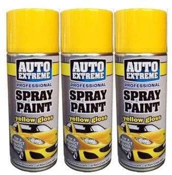 PNJB Multipurpose Yellow Aerosol Spray Paint, Gloss Finish, Fast-Drying Formula, Non-Cracking Composition, Long-Lasting Durability, Ease of Use, Adaptability Ensures Consistent, 400ml (3 Pcs)