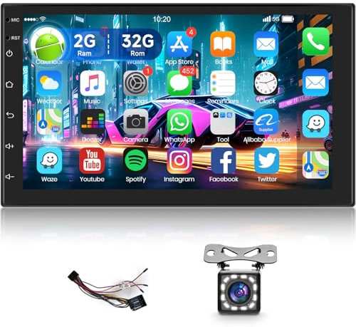 Autoradio Android 7 Pouces 2G+32G Double Din Autoradio écran Tactile Poste Radio Voiture 2 Din avec Navigation GPS, WiFi, Bluetooth, Phone Lien Miroir, Radio FM RDS, Caméra Recul Support SWC USB