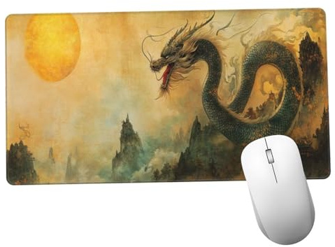 Amarillo Alfombrilla Ratón 900x500x3mm Alfombrilla Raton XXL con Base de Goma Antideslizante, Accesorios Gaming Dragón, Ordenador Gamer Regalos, Mouse Pad Gaming Mejora La Precisión Y La Velocida Y990