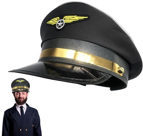 Airplane Costume Hat - Navy Blue Pilot Hat for Party Cosplay Costume | Aviation Style Fancy Dress Cap, Airline Uniform Hat, Halloween Costume Accessory for Airline Staff and Fun Events
