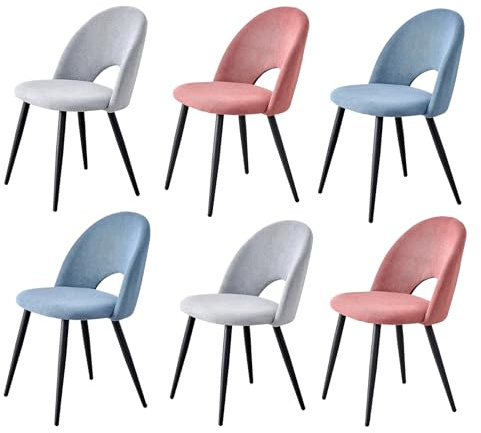 BenyLed Set di 6 Sedie da Pranzo in Velluto Matty, Sedia da Cucina Imbottita Moderna di Metà Secolo con Gambe in Metallo per il Soggiorno, Sala da Pranzo (Blu+Rosa+Grigio)