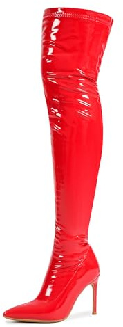fereshte Women's Thigh High Boots, Pointy Toe Stiletto High Heel Over The Knee Boots, Fashion Comfy Sexy Red 43 - US 10