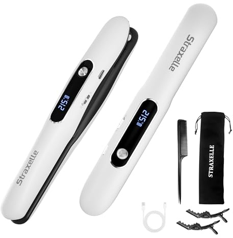 2 en 1 Mini Lisseur Sans Fil de Voyage, 175°C-215°C Fer à Lisser et Boucleur Sans Fil, 5000mAh Rechargeable Lisseur Cheveux avec écran LED, Chauffe Rapide pour Femmes et Hommes (Blanc)