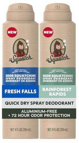 Dr. Squatch Set med 2 herrdeodorant sprayer - Snabbtorkande, fläckfritt - Utan aluminium + dermatologiskt testad för alla hudtyper - Fräsch och tropisk skog - 113 ml