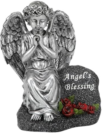 Baoblaze Estatua de ángel Rezando Solar para jardín con luz, decoración de Cementerio, Regalo, Figura de ángel Rezando para Tumba de Exterior para césped, Plata