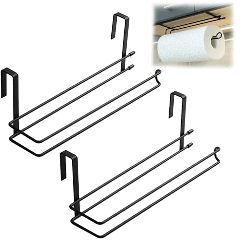 2 PCS Kitchen Roll Holder Under Cabinet, Under Cupboard Towel Holder | 10 inches, Portable 304 Stainless Steel Roll Holders for Kitchen & Bathroom (Black)