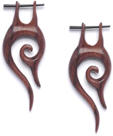 81stgeneration Boucles D'Oreilles en Spirale en Bois Faites à la Main | Boucles D'Oreilles Pendantes en Bois avec Tiges en Bâton | Bijoux Tribaux Marron pour Femmes et Hommes