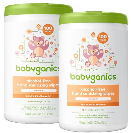 Babyganics Alcohol-Free Hand Sanitizing Wipes, Mandarin, Kills 99.9% of Common Bacteria, Moisturizing, 200 Count, (100 Count, 2 Pack), Packaging May Vary
