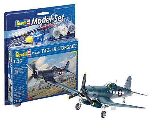 Revell 63983 Modellbausatz Flugzeug 1:72 - Vought F4U-1D Corsair im Maßstab 1:72, Level 3, originalgetreue Nachbildung mit vielen Details, Model Set mit Basiszubehör, 63983