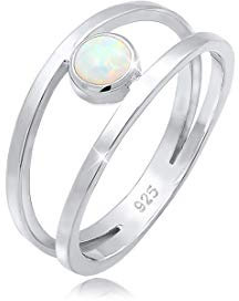 Elli Ring Damen Bandring Zweireihig Synthetischer Opal in 925 Sterling Silber