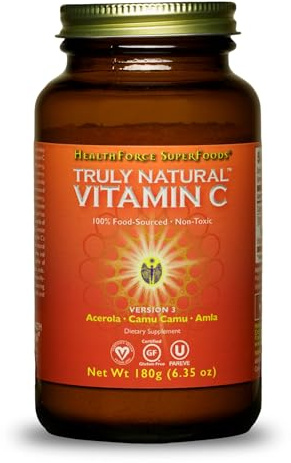 HEALTHFORCE SUPERFOODS Truly Natural Vitamin C - Immune Support Supplement with Camu Camu Berry - Vitamin C Supplement for Immune Health - Vegan, Non-GMO - 180 Grams, 30 Servings