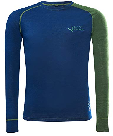 Black Crevice Camiseta Interior de Lana Merino de Manga Larga para Hombre, Azul/Verde, M