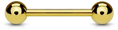 Paula & Fritz® Hantelstav UNIVERSAL rak skivstång tungpiercing industriöra guld rostfritt stål kirurgiskt stål ALLA stav-tjocka stång-längder kulstorlekar, Rostfritt stål, Ingen ädelsten