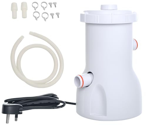 Outsunny Cartridge Filter Pump for 13'-15' Above Ground Pools, 800GPH (3028 LPH) Swimming Pool Filter Pump with Hose and Hose Clamps, White