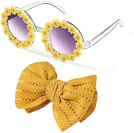 HONGXIN-SHOP Kinder Party Brille Retro Dasiy Sonnenbrille mit Schleifen Headbands Partybrille Party Favors Geschenke für Baby Kinder Mädchen, Gelb