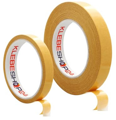 KLEBESHOP24 KLEBEBAND DOPPELSEITIG | Handreißbar | Breite wählbar | 10/50 m | Stark klebend | Universalklebeband | Doppelklebeband für Papier, Metall, Kunststoff, Pappe, Holz etc. / 6 mm x 10 m