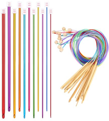 23 Stück Tunesische Häkelnadel Set,Enthalten 2–10 mm Häkelnadeln aus Holz und Häkelnadeln aus Aluminium,Aluminium Tunesische Häkelnadel Set für Anfänger,für Decken, Schals und Andere Häkelprojekte