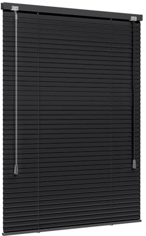 Jalousiescout Persiana Veneciana sin luz Persiana Veneciana de Aluminio, innovadora tecnología de oscurecimiento, protección de la intimidad, sin taladrar, 140 x 250 cm, Negro Mate