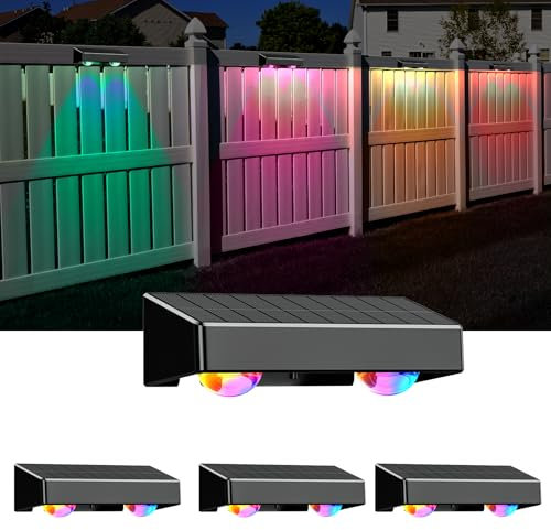 Kerry Solar Lights Outdoor, IP65 Outside Fence Lighting, Garden Wall Lights Solar Powered Waterproof with 11 Color Modes, External Fence Downlights for Patio, Yard, Deck Decoration - 4 Pack