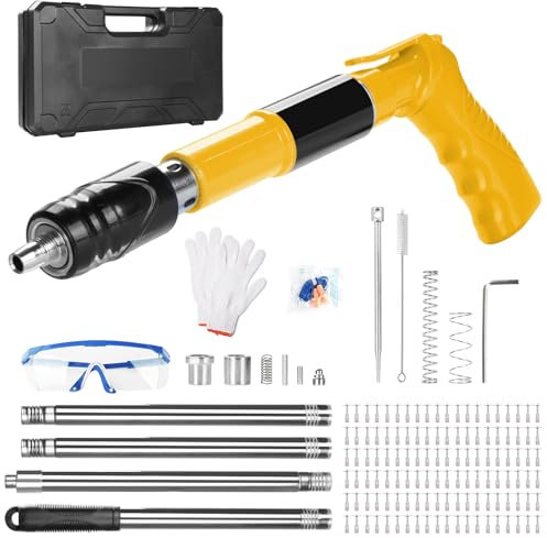 Pistola de Clavos Manual con 120 clavos redondos, 5 Niveles de Potencia Ajustable, Herramienta de Fijación Portátil con 180 Clavos Redondos para Techos, Tuberías, Instalación (Amarillo)