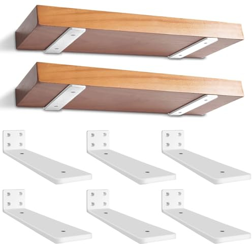6 Piezas Soporte Estanteria Pared, 25cm Resistentes Escuadras Para Estanterias, Soporte Baldas Pared Industrial con Tornillos para DIY | Aala de Estar | Dormitorio | Baño (Blanco)
