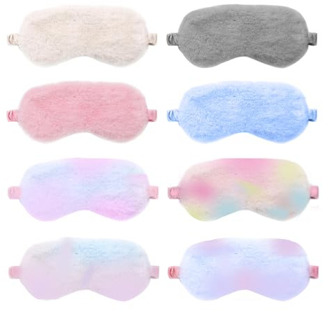 Niaciswe - Máscara de sueño de peluche (8 unidades, máscara de sueño de peluche, coloridas, máscara de sueño cómoda de peluche transpirable, máscara para los ojos de sueño de noche, viajando máscara