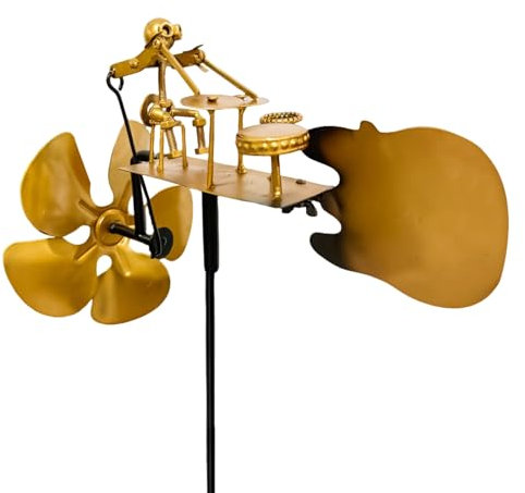 Carillón de viento para jardín, hecho a mano, molinillo de viento, metal, 15 x 33 cm, veleta, decoración de jardín para exterior, resistente a la intemperie, molino de viento, para balcón, terraza