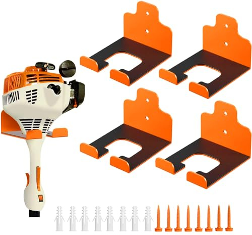 JNIHEEP Garage Organizer Trimmer Rack, Garden Power Tool Hanger Weed Whackers Holder Wall Mounted for Grass Trimmer, Hedge Trimmer, Garage Trimmer, Garden Tools,4 Pack(Orange)