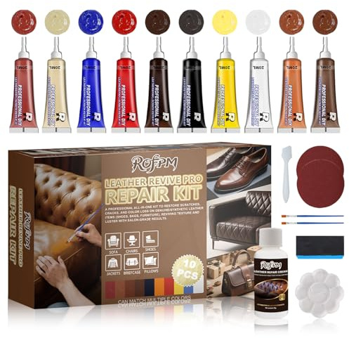 ROFPM Kit Riparazione Pelle, 10 Colori Crema di Riparazione, Kit di Riparazione in Pelle Misti, Balsamo Riparazione Pelle, per Divano, Giacca Seggiolino Auto, Cappotti Crack, Buchi, Usura