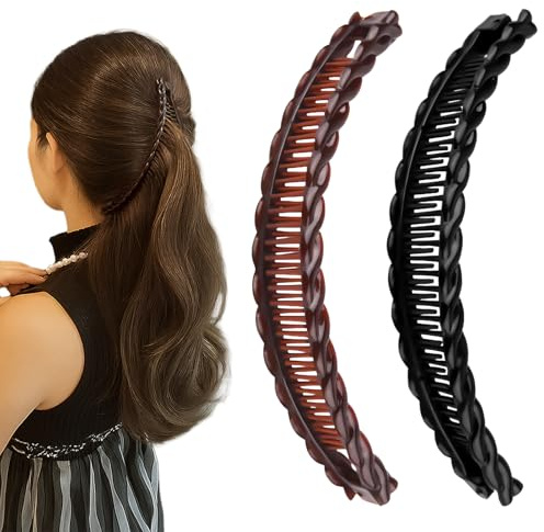 Pinces à Banane, Banana clip hair Banane Peigne à Cheveux Peigne pour Femmes, Pince à cheveux facile à utiliser pour femmes, (noir + marron, 2 unités) Sujetador Práctico para Cabello