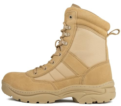 Savage Island Original PRO Leather Patrol Boots – Side Zip & Lace Up Military Tactical Combat Breathable Boots for Police, Security, Cadets & Outdoor - Coyote, UK 9
