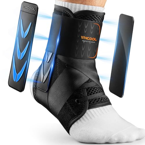 WHCOOL Knöchelbandage für verstauchte Knöchel, Klettverschluss, atmungsaktiv, mit 2 Stützpads, Stabilisator für Damen und Herren, Verhütung fußbandage, Sport (BK-schwarz, XL)