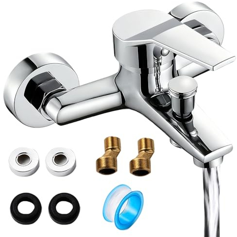 Nzkeuf Grifo Bañera y Ducha, Silver Grifo Ducha con Accesorios de Montaje, Grifería para el Hogar y el Baño, Cromo