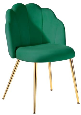 Eufurnibi Velvet Chair for Vanity with Gold Legs, Vanity Desk Chair, Accent Chair for Bedroom, Living Room & Dining Room, Easy Assembly, Green