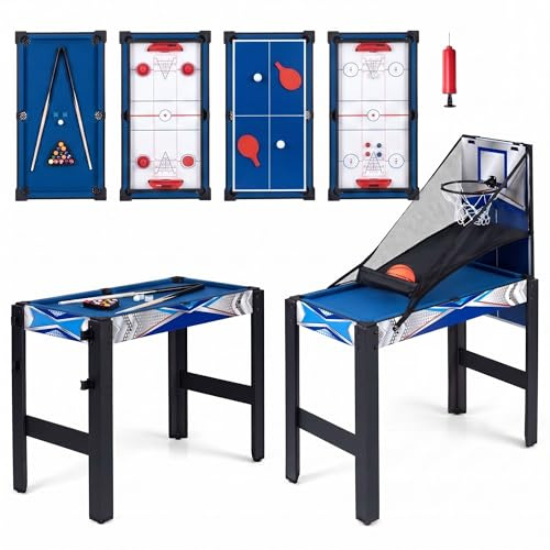 GOPLUS 6 en 1 Table Multi-Jeux avec Basketball, Billard, Hockey, Ping-Pong, Bowling, Palets, Table de Jeu en Bois Empilable Gain de Place avec Accessoires, Jouet d'arcade pour Enfants Adultes