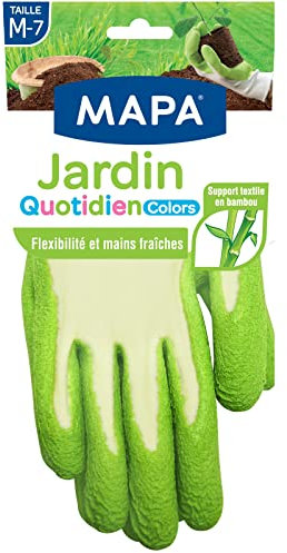 MAPA - Jardin Quotidien Colors - Gants de Jardinage Enduction Latex et Textile Bambou - Souples et Absorbants - 1 paire - Coloris Aléatoire Rose/Vert/Bleu - Taille M