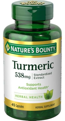 Nature's Bounty Turmeric Pills and Herbal Health Supplement, Supports, Antioxidant Health, 538mg, 45 Capsules
