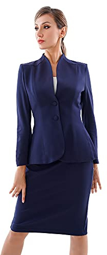 Marycrafts Women’s Blazer Skirt Suit Set – Professional 2 Pieces Outfit for Business Office Work and Career Attire 16 Navy Blue